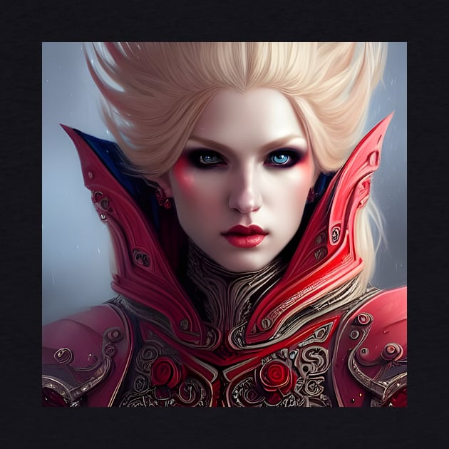 Sexy Blonde Vampire Queen Red Armor Dark Artwork by PrancingPeekees